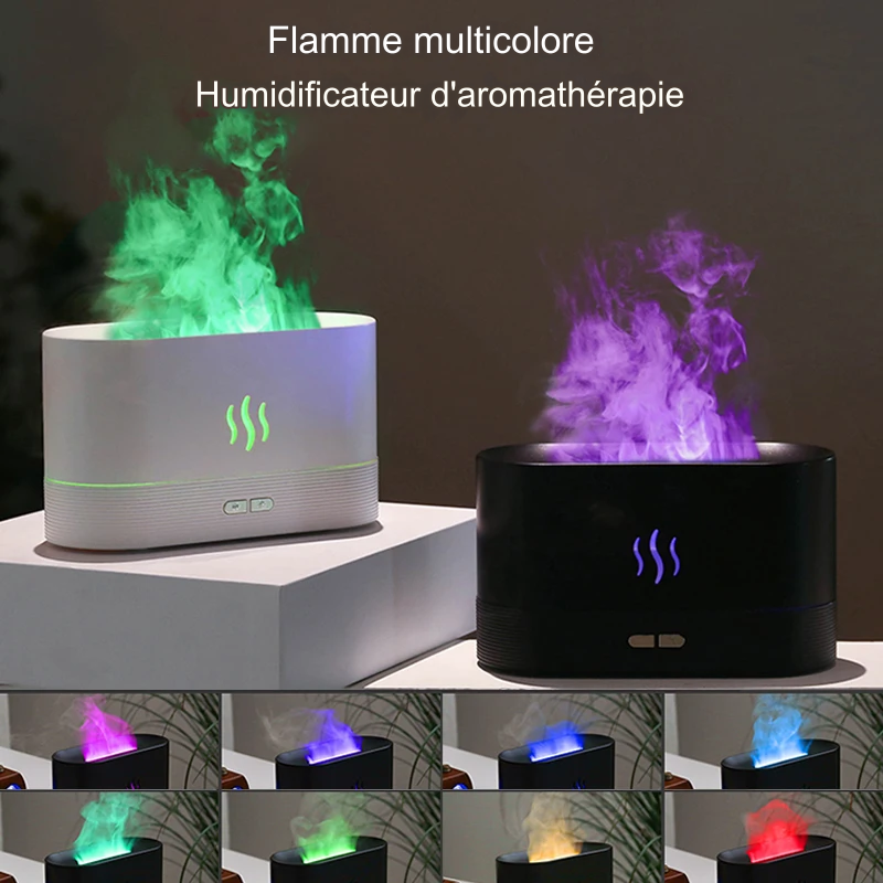 Humidificateur portable à brume fraîche, USB, LED, changement de couleur, pour pièce, air, feu, flamme, arôme, diffuseur d'huiles essentielles