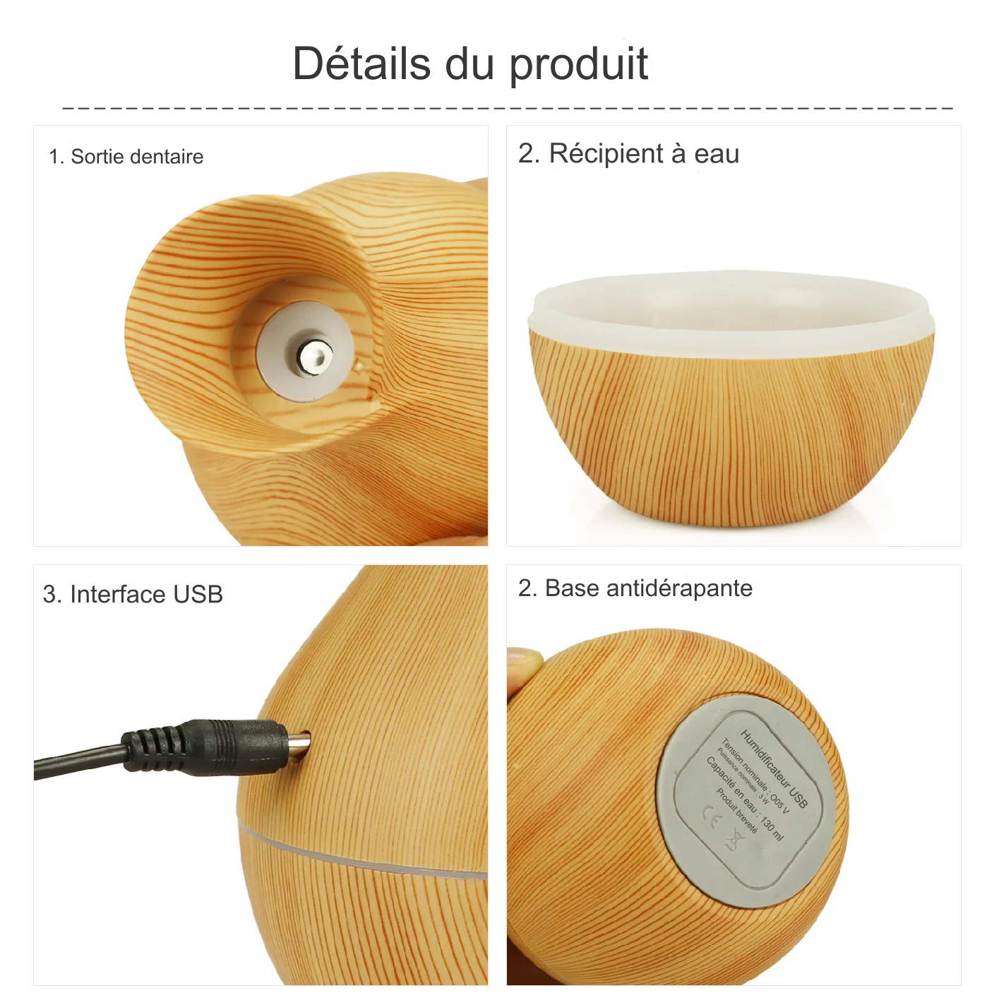 HUMIDIFICATEUR  D'AIR ET DIFFUSEUR D'HUILES ESSENTIELLES de  200 ml, USB avec lumière colorée pour la maison et le bureau