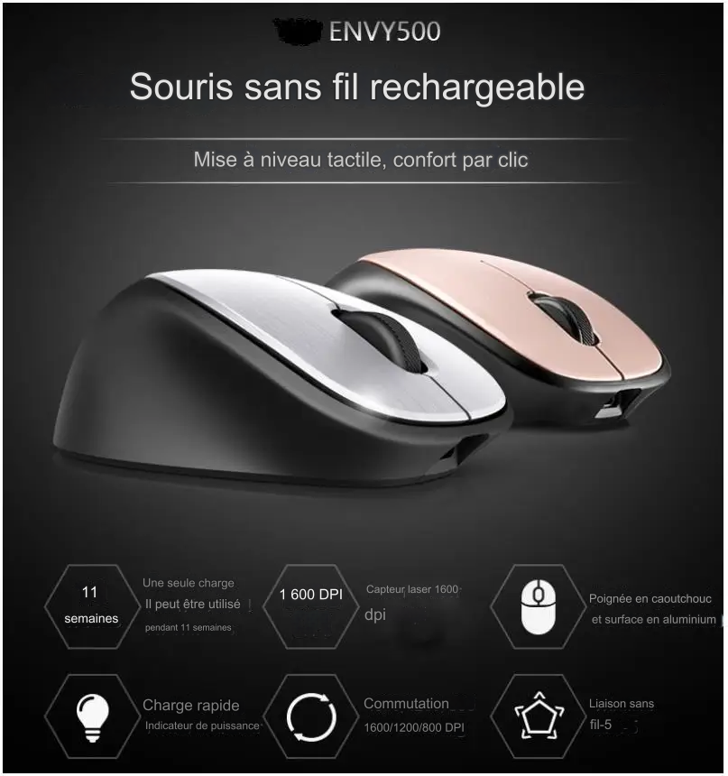 SOURIS SANS FIL HP USB RECHARGEABLE Link5 pour souris ergonomique laser sans fil HP 2LX92AA Envy 500 2,4 G