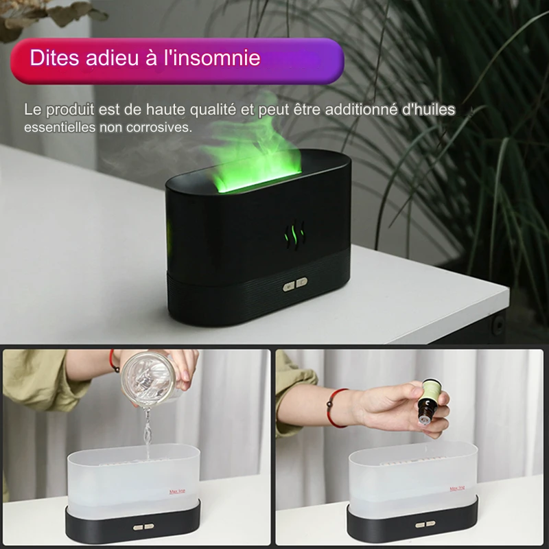 Humidificateur portable à brume fraîche, USB, LED, changement de couleur, pour pièce, air, feu, flamme, arôme, diffuseur d'huiles essentielles